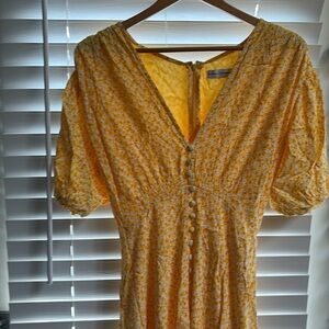 NWT Faithful The Brand Bellavista Dress Women 10 Yellow Floral Prairie Midi